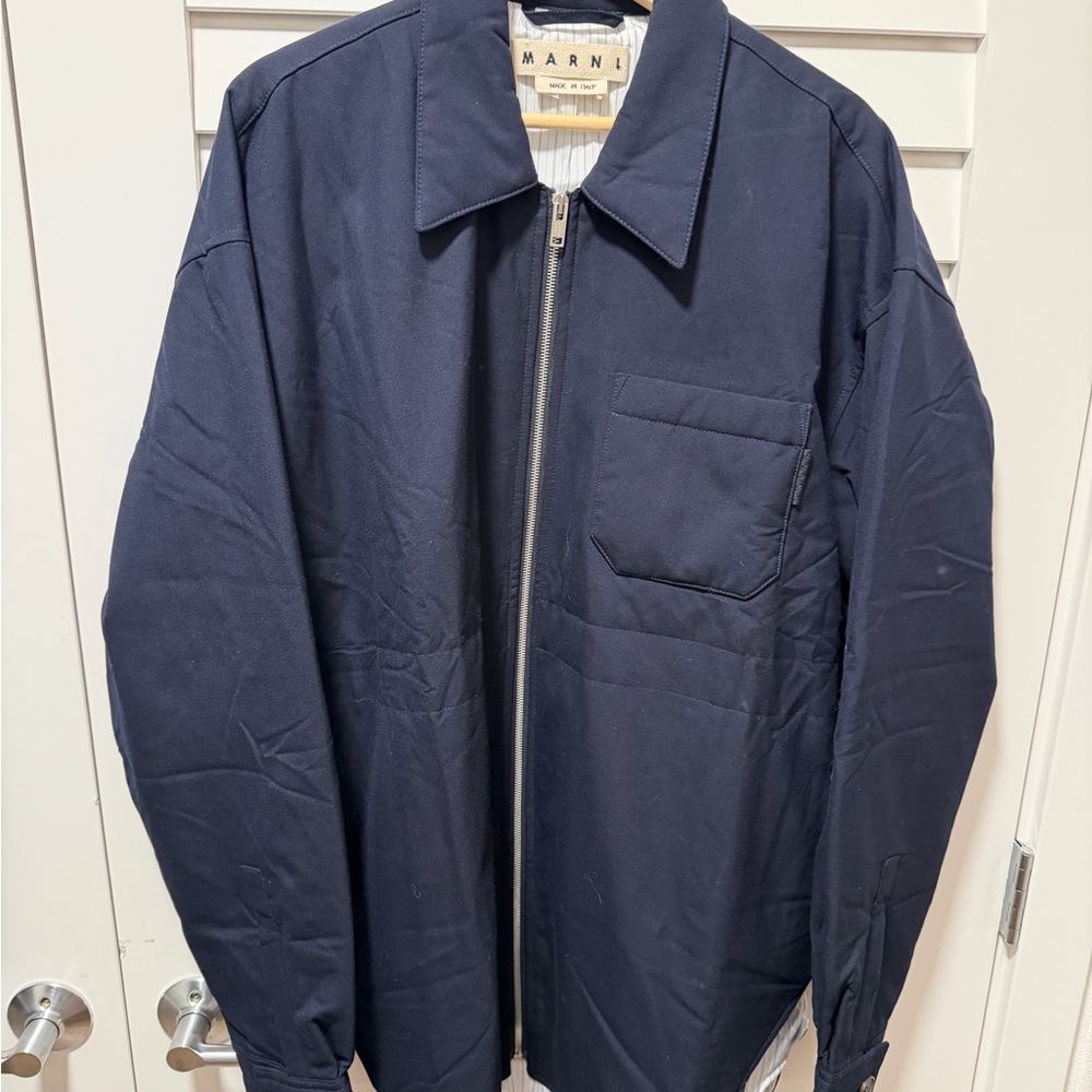 Marni Navy Zip-Up Shirt Jacket